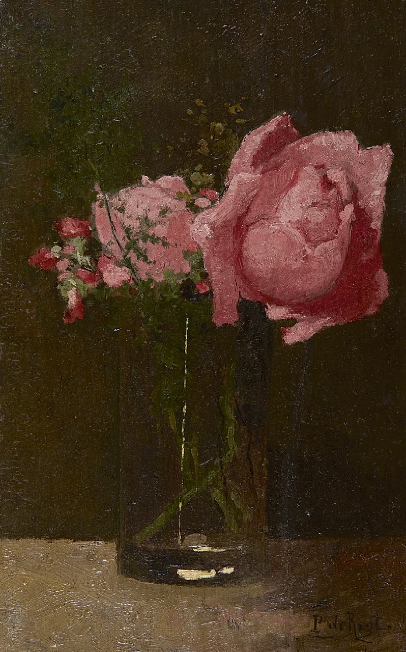 Regt P. de | Pieter 'Piet' de Regt, Glas met rozen, olieverf op paneel 30,4 x 20,7 cm, gesigneerd rechtsonder