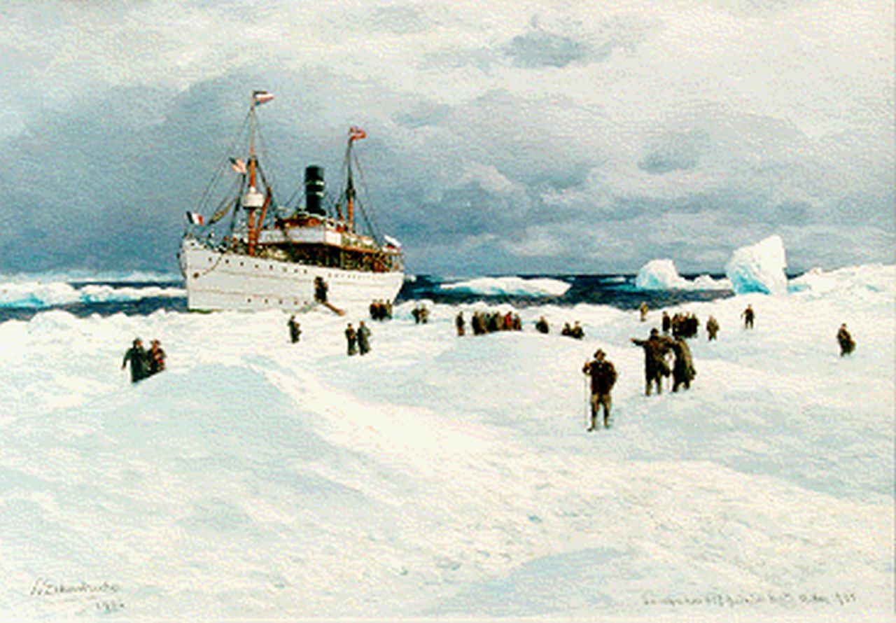 Eckenbrecher K.P.Th. von | Karl Paul Themistocles von Eckenbrecher, De 'Oihonna' op het ijs bij Spitsbergen, olieverf op doek 39,0 x 55,2 cm, gesigneerd linksonder en gedateerd 1905