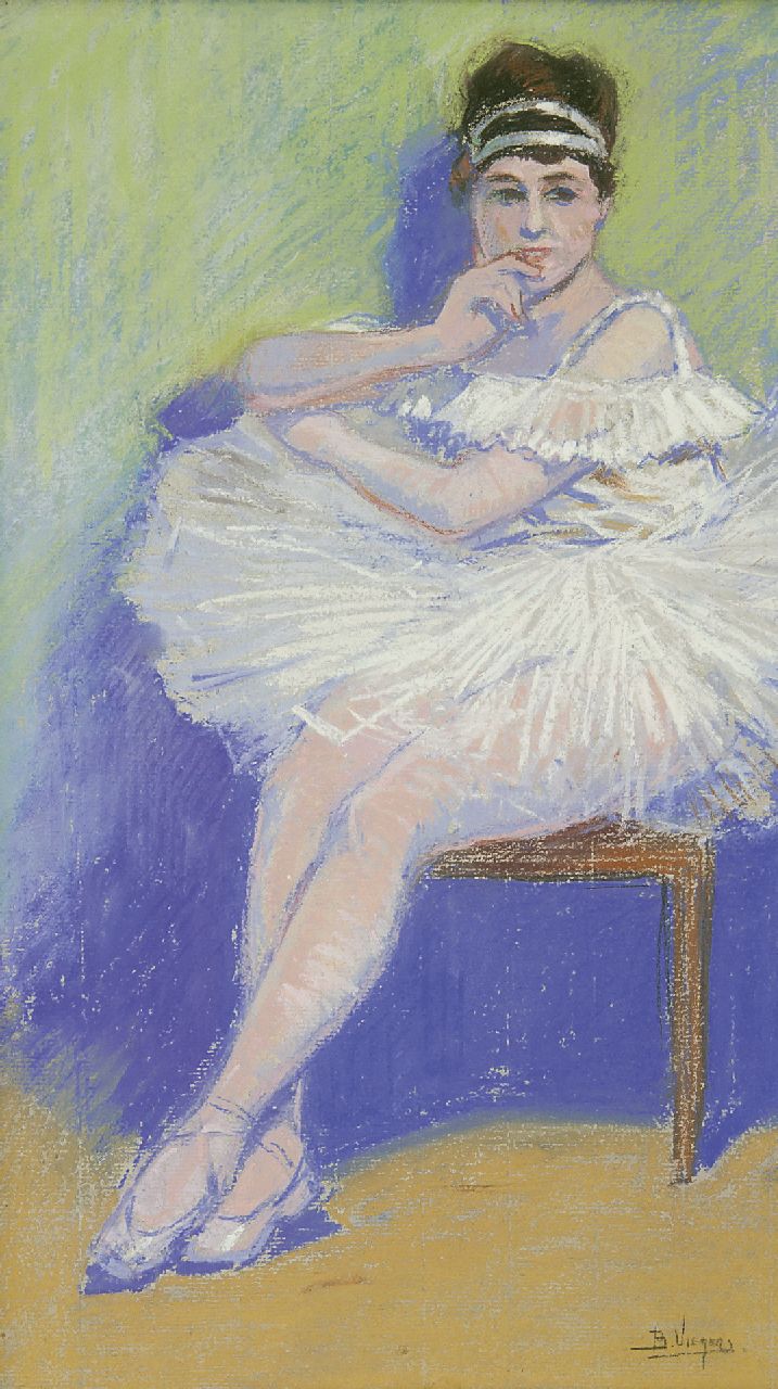 Ben Viegers | Zittende ballerina, pastel op papier, 50,0 x 30,5 cm, gesigneerd r.o.