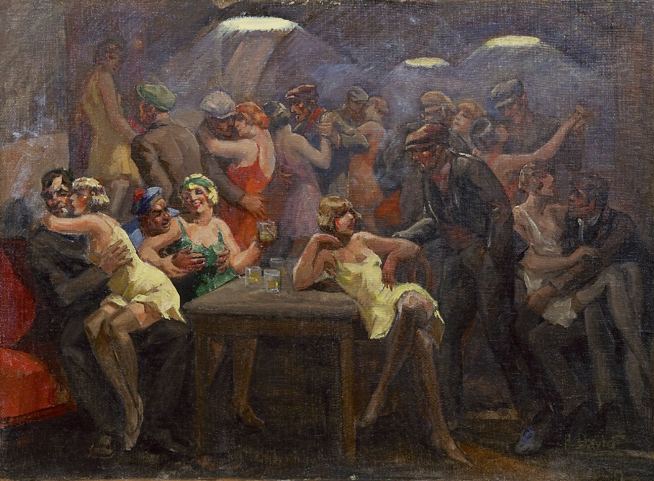 André David | De boevenkroeg, olieverf op doek op paneel, 50,2 x 68,6 cm, gesigneerd r.o. en verso gedateerd 1934
