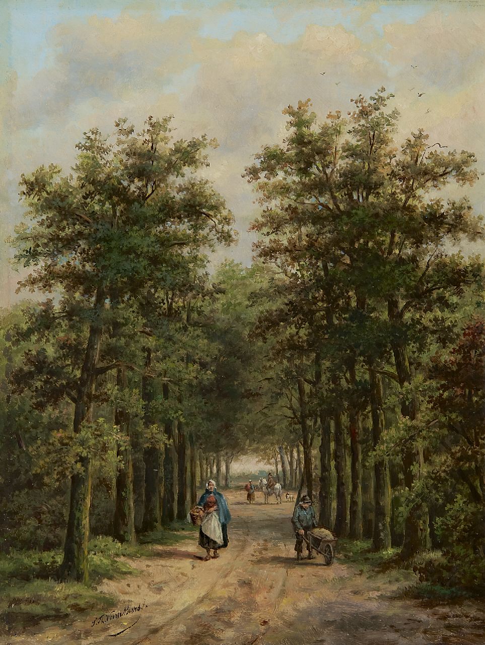 Voorn Boers S.T.  | Sebastiaan Theodorus Voorn Boers, Landvolk op zomers bospad, olieverf op paneel 34,0 x 25,6 cm, gesigneerd linksonder