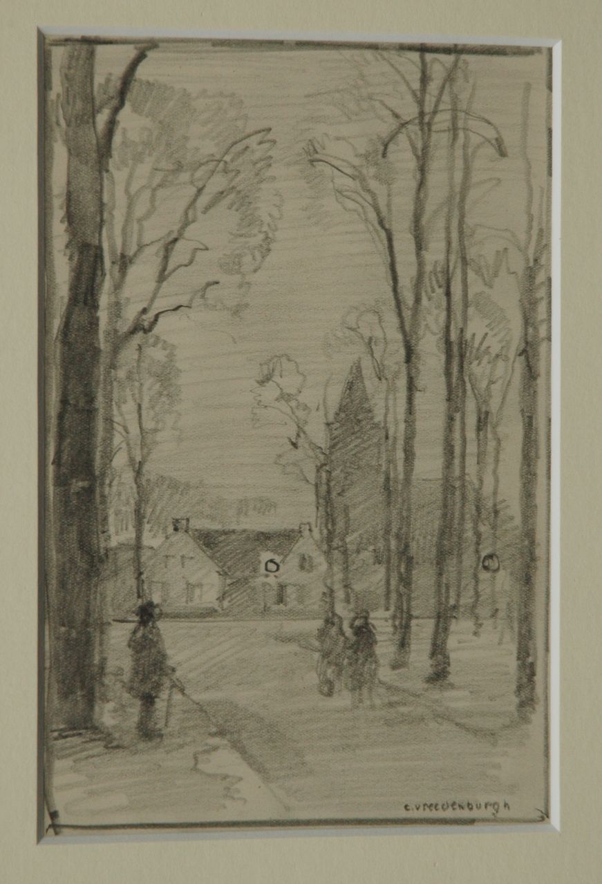 Vreedenburgh C.  | Cornelis Vreedenburgh, Gezicht op de Brink in Laren, potlood op papier 19,0 x 12,8 cm, gesigneerd rechtsonder
