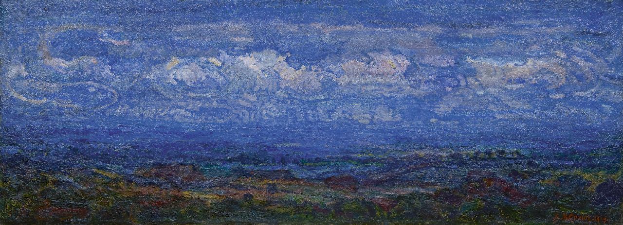 Gouwe A.H.  | Adriaan Herman Gouwe, Weids landschap onder blauwe hemel (Limburg), olieverf op doek 47,2 x 127,3 cm, gesigneerd rechtsonder en gedateerd 1919
