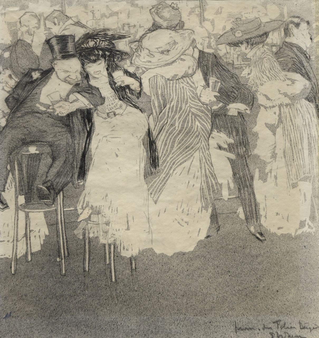Hem P. van der | Pieter 'Piet' van der Hem, Henri de Toulouse-Lautrec in de Folies Bergère, Parijs, inkt en krijt op papier 32,9 x 31,4 cm, gesigneerd rechtsonder