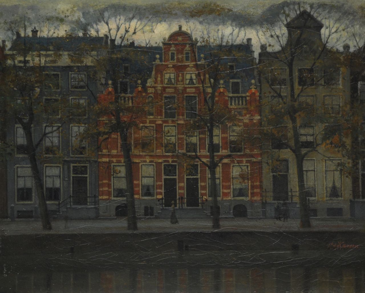 Karsen J.E.  | Johann 'Eduard' Karsen, Het Huis Bartolotti aan de Herengracht, Amsterdam, olieverf op doek 45,1 x 55,5 cm, gesigneerd rechtsonder (dubbel)