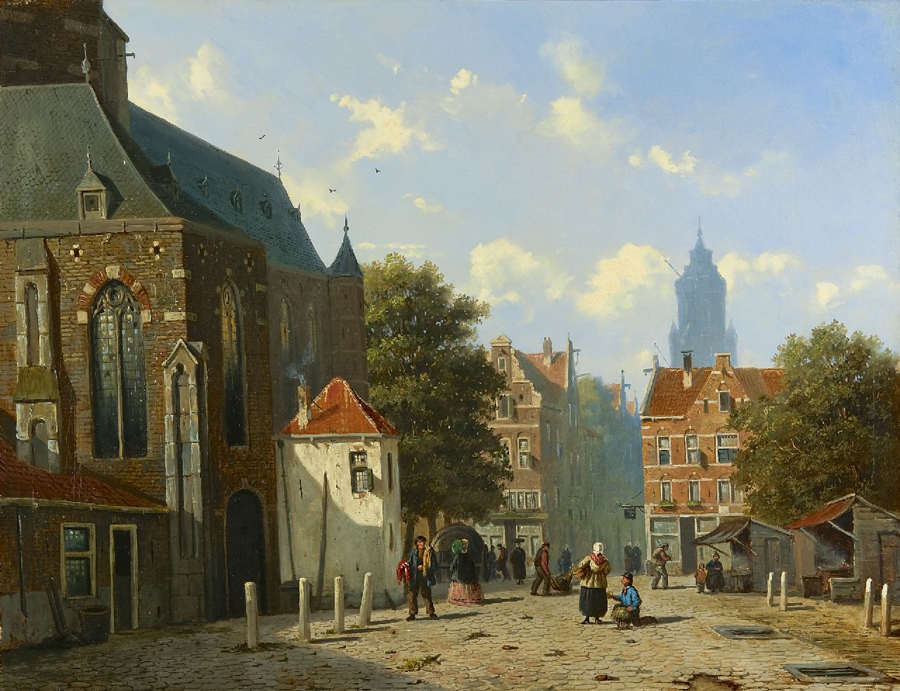 Roosdorp F.  | Frederik Roosdorp, Gezicht op een Hollands kerkplein, olieverf op doek 55,9 x 71,4 cm