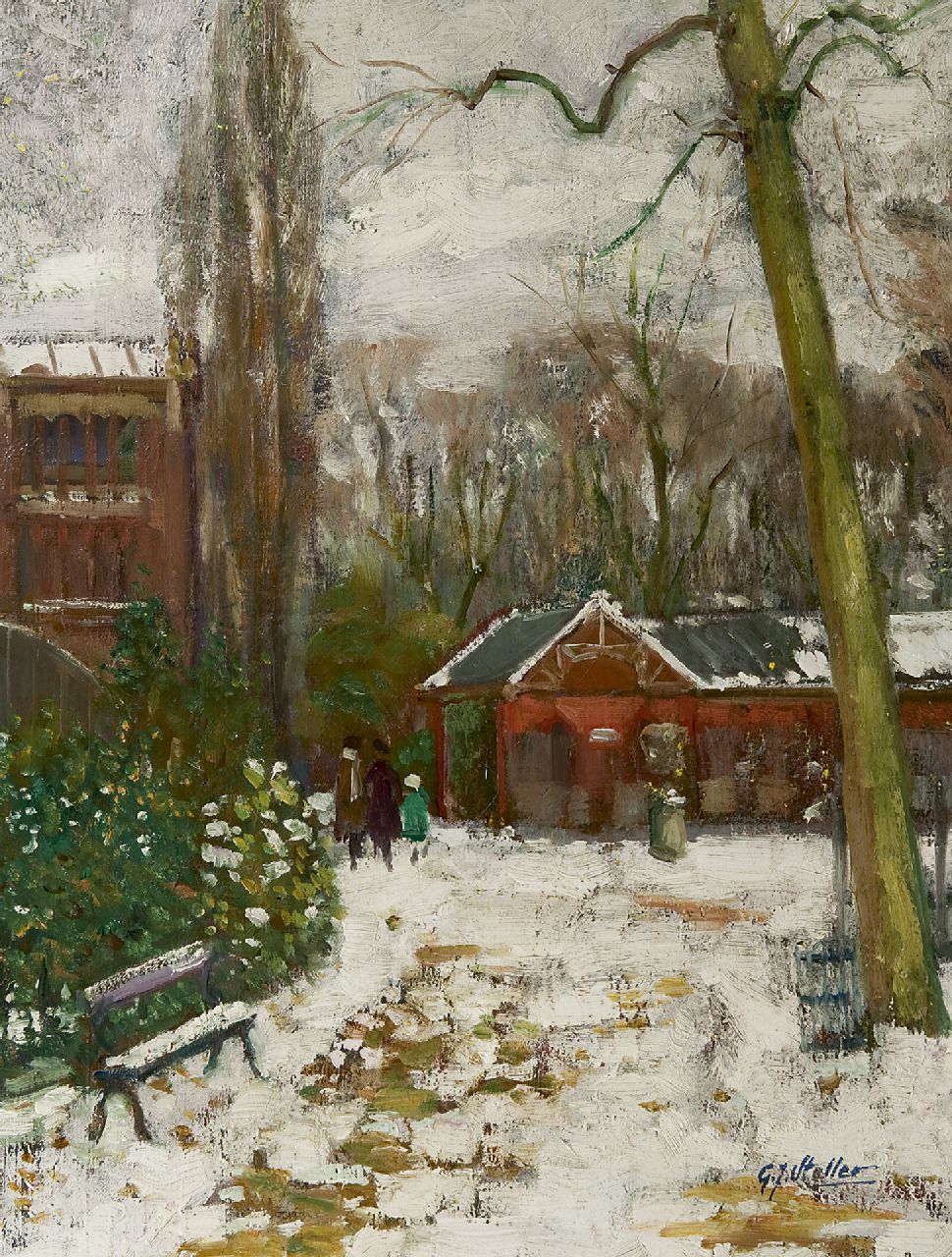 Staller G.J.  | Gerard Johan Staller, Artis in de winter, olieverf op doek 53,3 x 41,3 cm, gesigneerd rechtsonder en te dateren ca. 1910