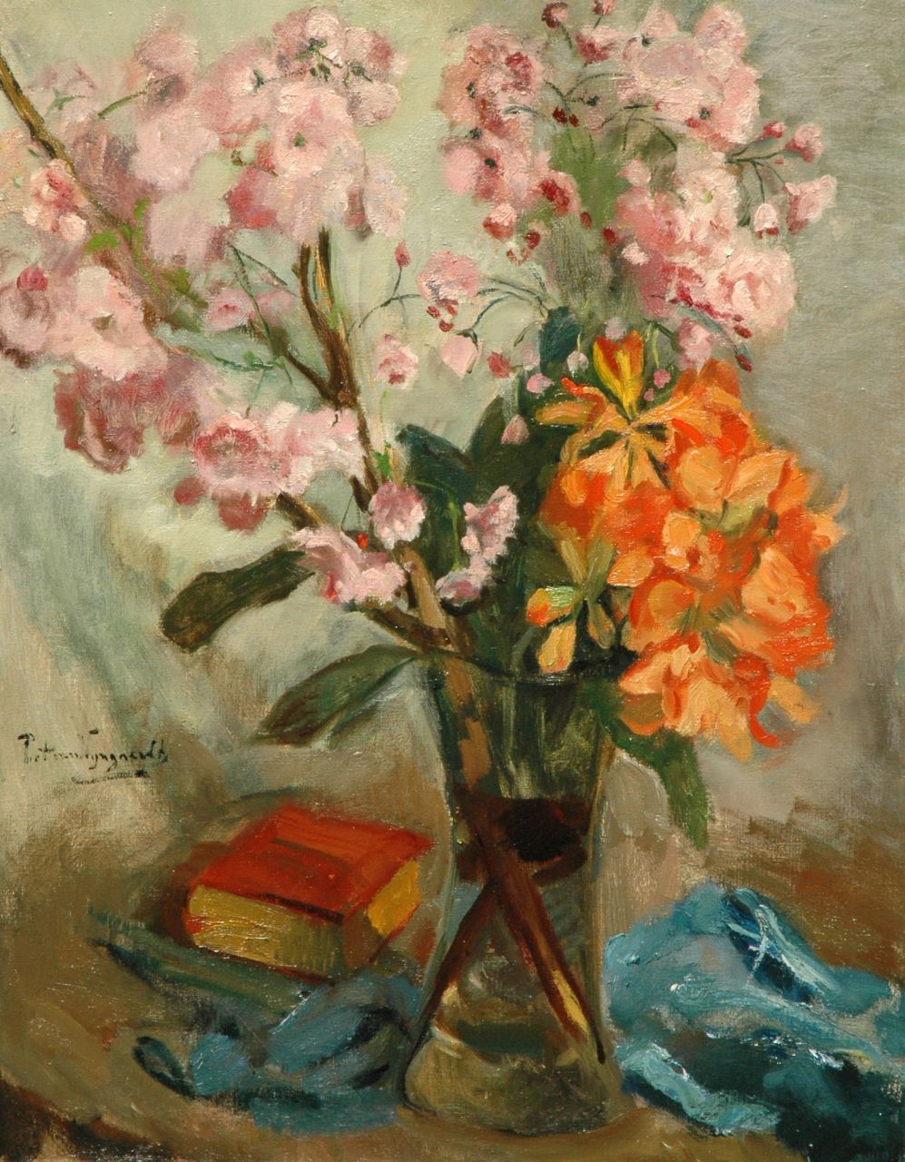 Wijngaerdt P.T. van | Petrus Theodorus 'Piet' van Wijngaerdt, Kersenbloesem en azalea mollis, olieverf op doek 90,5 x 70,5 cm, gesigneerd links van het midden en verso