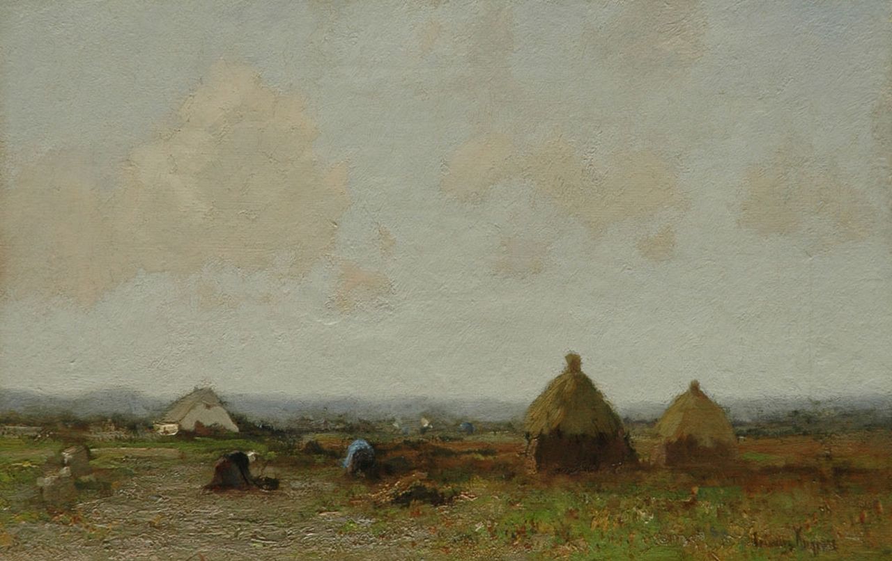 Kuijpers C.  | Cornelis Kuijpers, Landschap met aardappelrooiers, olieverf op doek 28,2 x 43,9 cm, gesigneerd rechtsonder