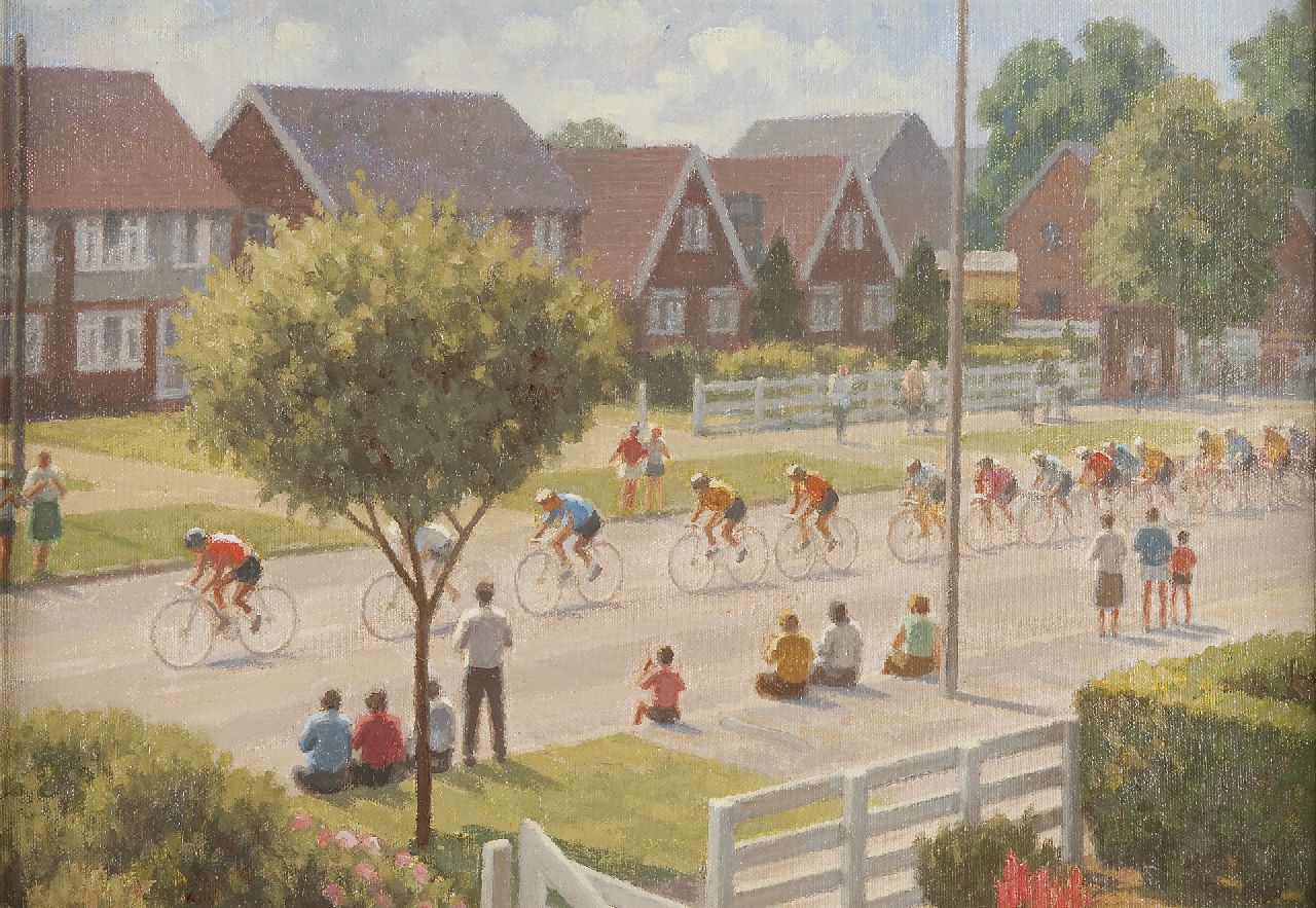 Hickling E.A. | Edward Albert Hickling, De Milk Race (Ronde van Engeland), olieverf op doek 35,0 x 48,0 cm, gesigneerd verso Hickling E.A. | Edward Albert Hickling, De Milk Race (Ronde van Engeland), olieverf op doek 35,0 x 48,0 cm, gesigneerd verso