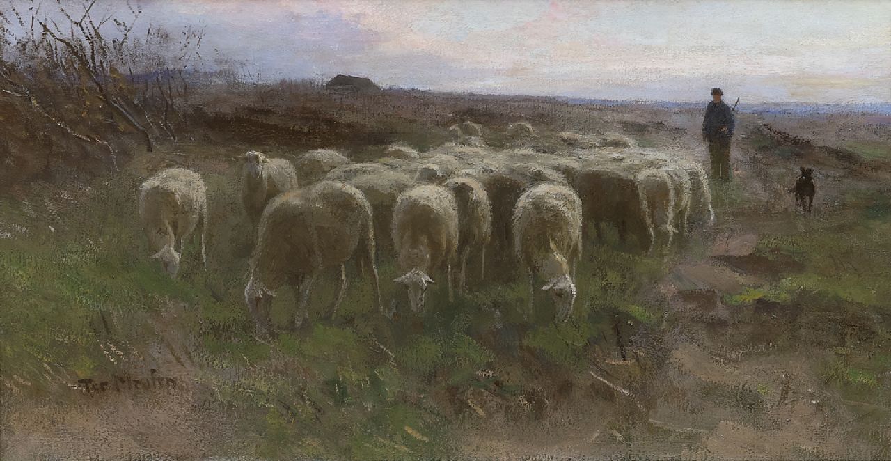 Meulen F.P. ter | François Pieter ter Meulen, Herder met kudde op de hei, olieverf op doek 34,6 x 61,3 cm, gesigneerd linksonder
