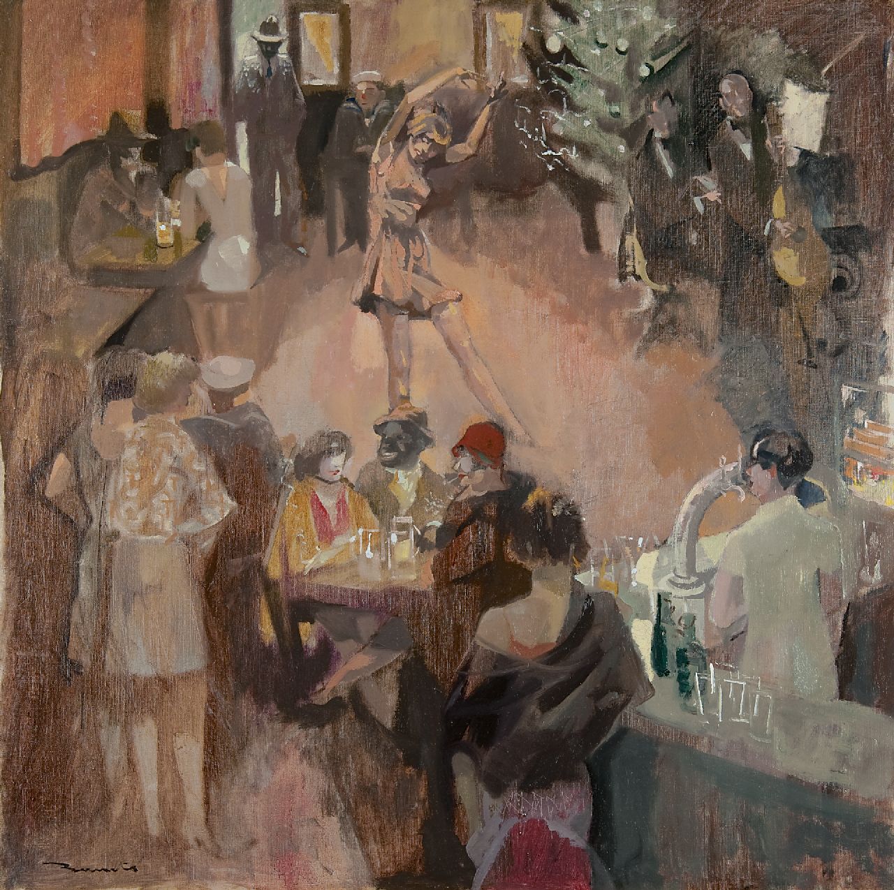 Bervoets L.  | Leo Bervoets | Schilderijen te koop aangeboden | Café dansant, olieverf op doek 80,4 x 80,2 cm, gesigneerd linksonder