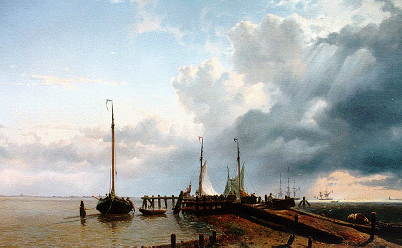 Deventer W.A. van | 'Willem' Anthonie van Deventer, Afgemeerde schepen, olieverf op doek 67,4 x 98,7 cm, gesigneerd rechtsonder en gedateerd '49