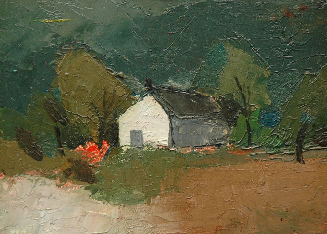 Hermans A.G.T.  | Antoine Gerard Theodore 'Toon' Hermans, Boerderij, olieverf op board 13,0 x 17,9 cm, gesigneerd rechtsonder (vaag)