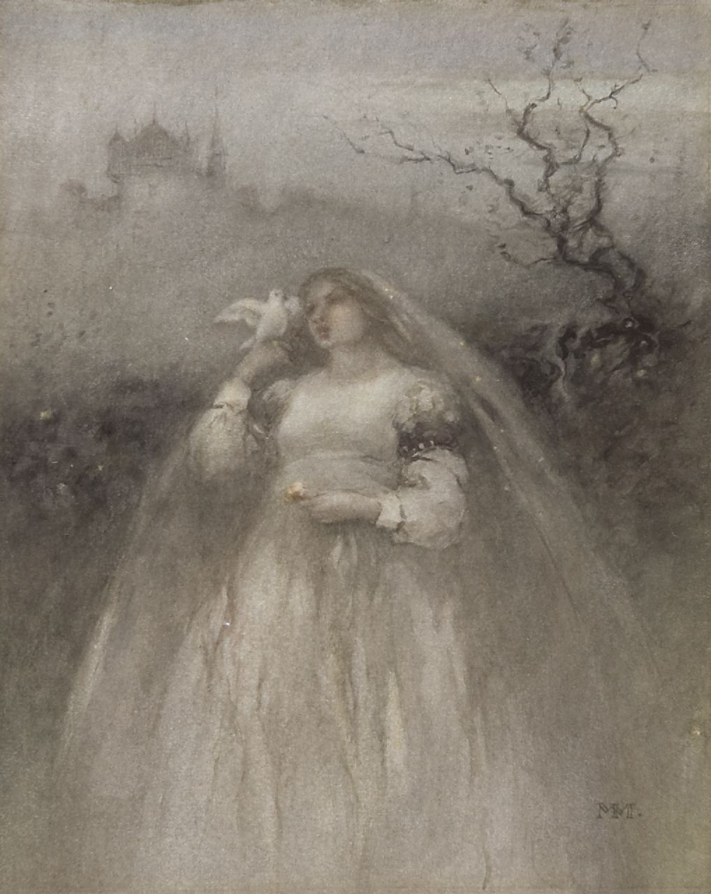 Maris M.  | Matthijs 'Thijs' Maris, De jonge bruid, aquarel op papier 27,7 x 22,3 cm, gesigneerd rechtsonder met monogram en te dateren ca. 1875-1876