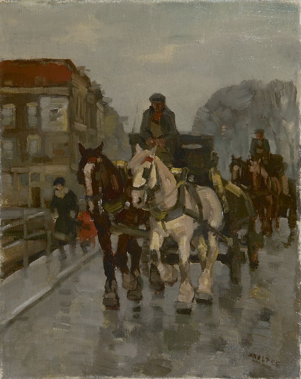Noltee B.C.  | Bernardus Cornelis 'Cor' Noltee, Sleperswagens op een brug, olieverf op doek 50,4 x 40,7 cm, gesigneerd rechtsonder