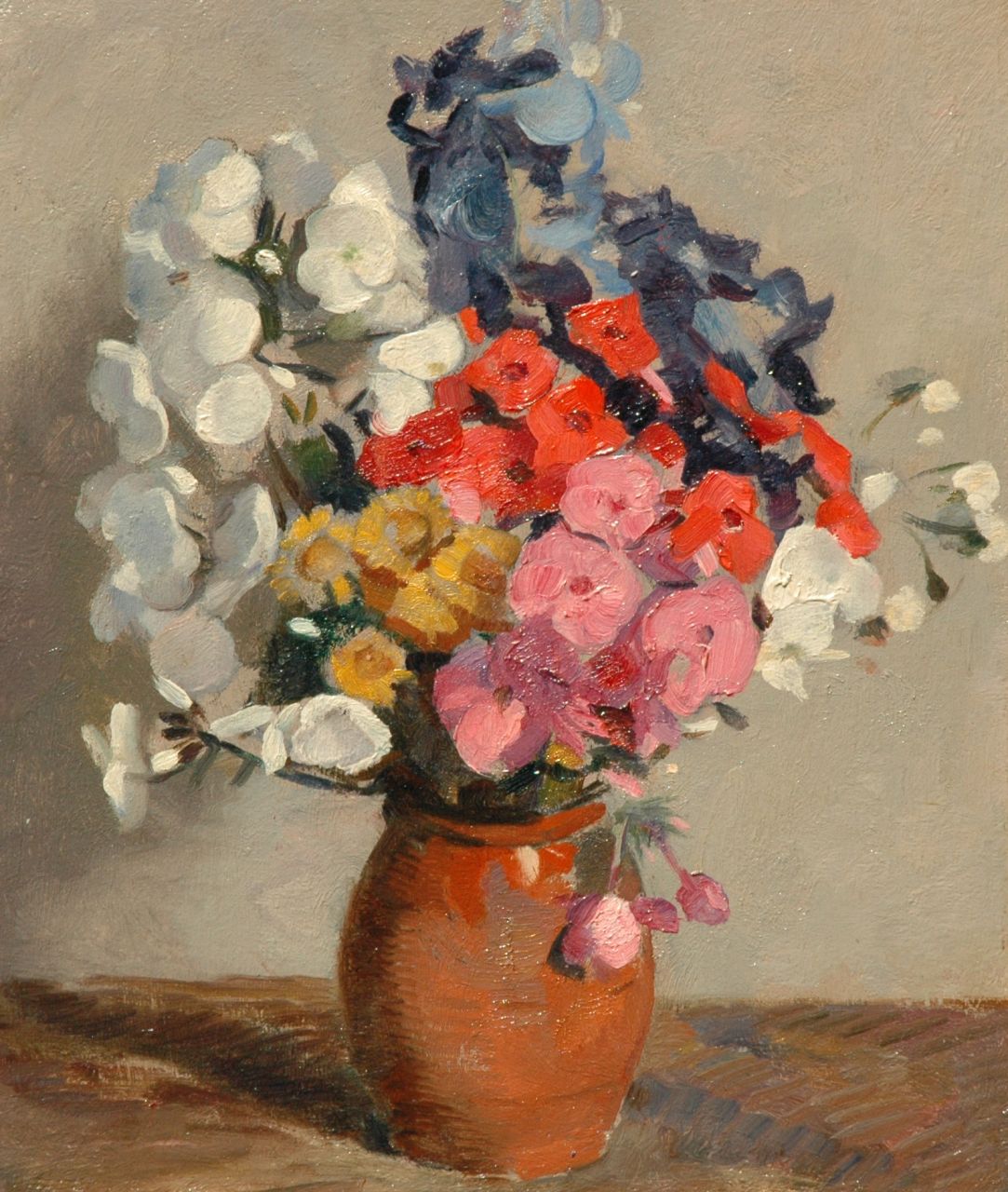 Gerdes E.  | Eduard 'Ed' Gerdes, Phloxen, olieverf op schildersboard 31,6 x 27,2 cm, gesigneerd verso en verso gedateerd 1925