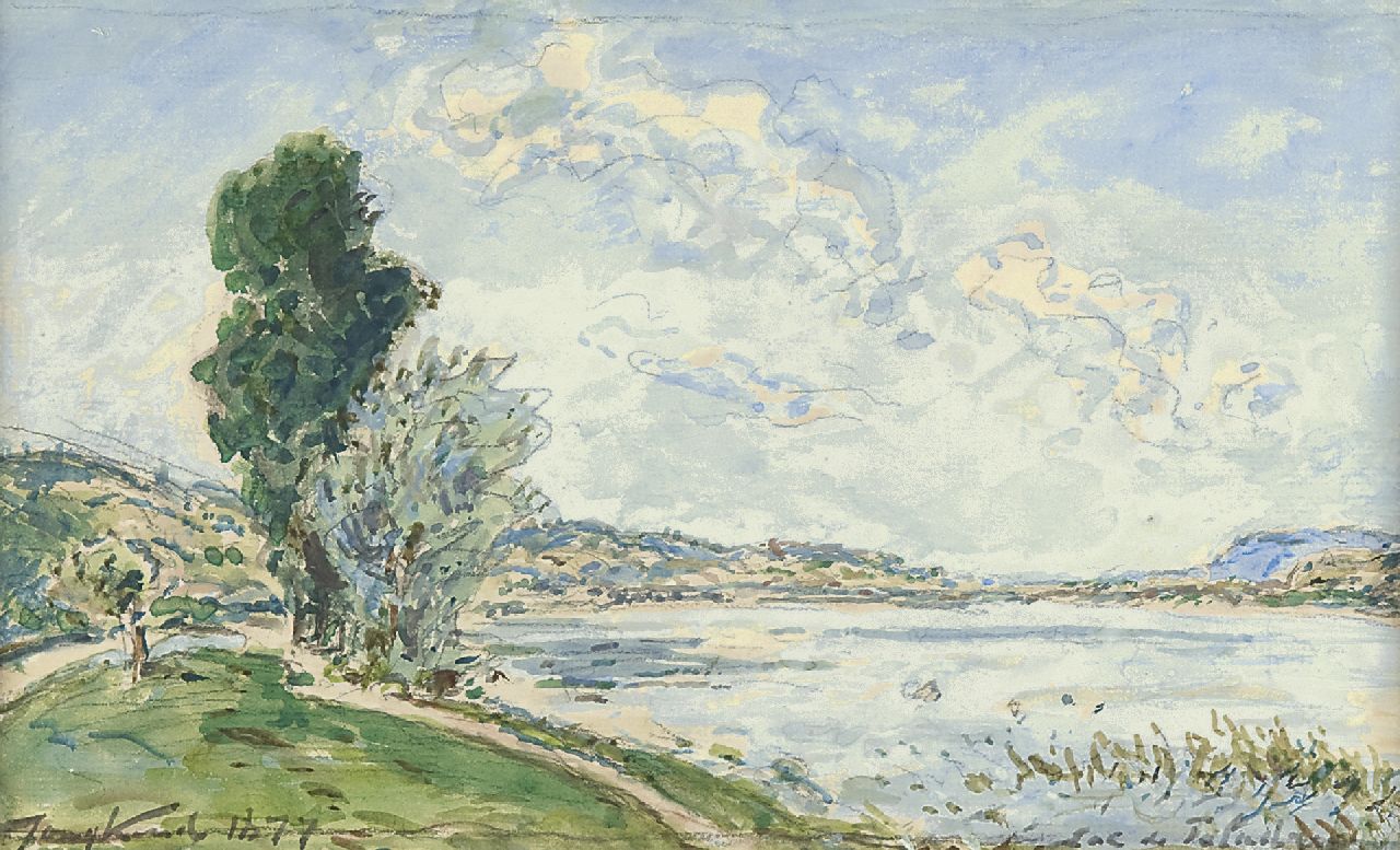 Jongkind J.B.  | Johan Barthold Jongkind, Gezicht op het Lac de Paladru, potlood en aquarel op papier 15,1 x 25,0 cm, gesigneerd linksonder en gedateerd 1877