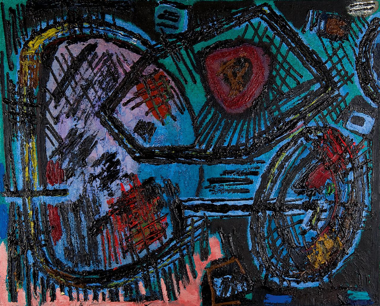 Hussem W.F.K.  | 'Willem' Frans Karel Hussem | Schilderijen te koop aangeboden | Compositie 1959, olieverf op doek 80,4 x 100,2 cm, gesigneerd verso en verso gedateerd '59