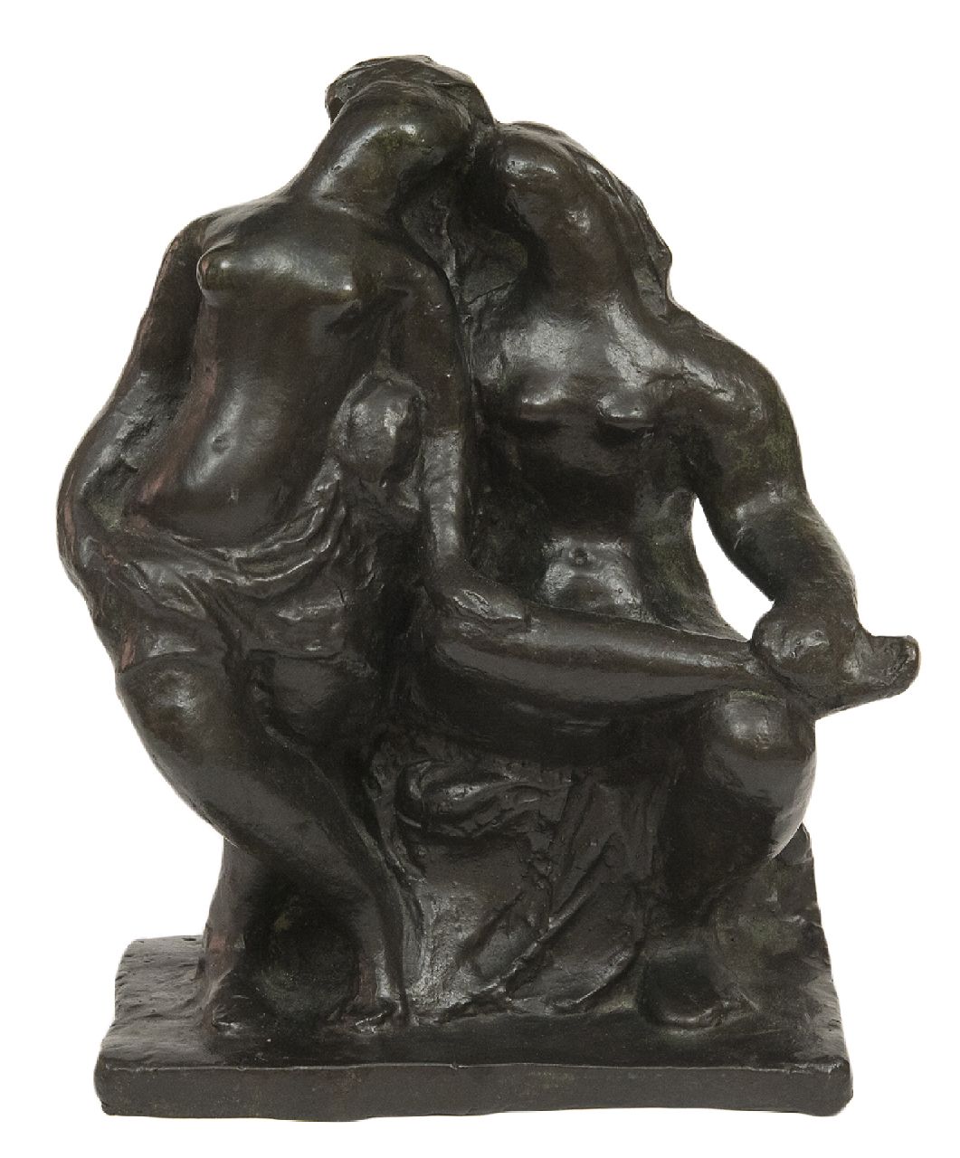 Pallandt Ch.D. van | Charlotte Dorothée van Pallandt | Beelden en objecten te koop aangeboden | Twee vriendinnen, brons 21,9 x 18,6 cm, gesigneerd op zijkant basis en te dateren 1941