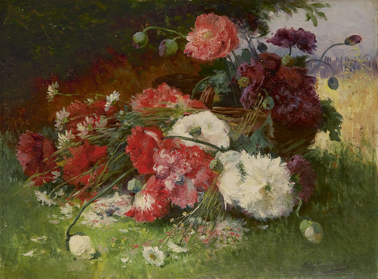 Cauchois E.H.  | Eugène-Henri Cauchois | Schilderijen te koop aangeboden | Bloemstilleven met papavers en margrieten, olieverf op doek 60,4 x 81,3 cm, gesigneerd rechtsonder