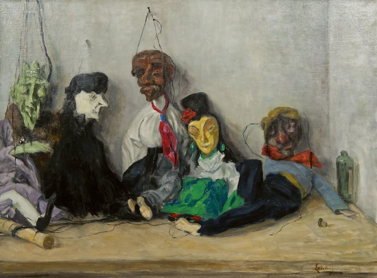 Erkelens P.C.  | Paulus Casper Erkelens, Stilleven met marionetten, olieverf op doek 61,6 x 81,8 cm, gesigneerd rechtsonder