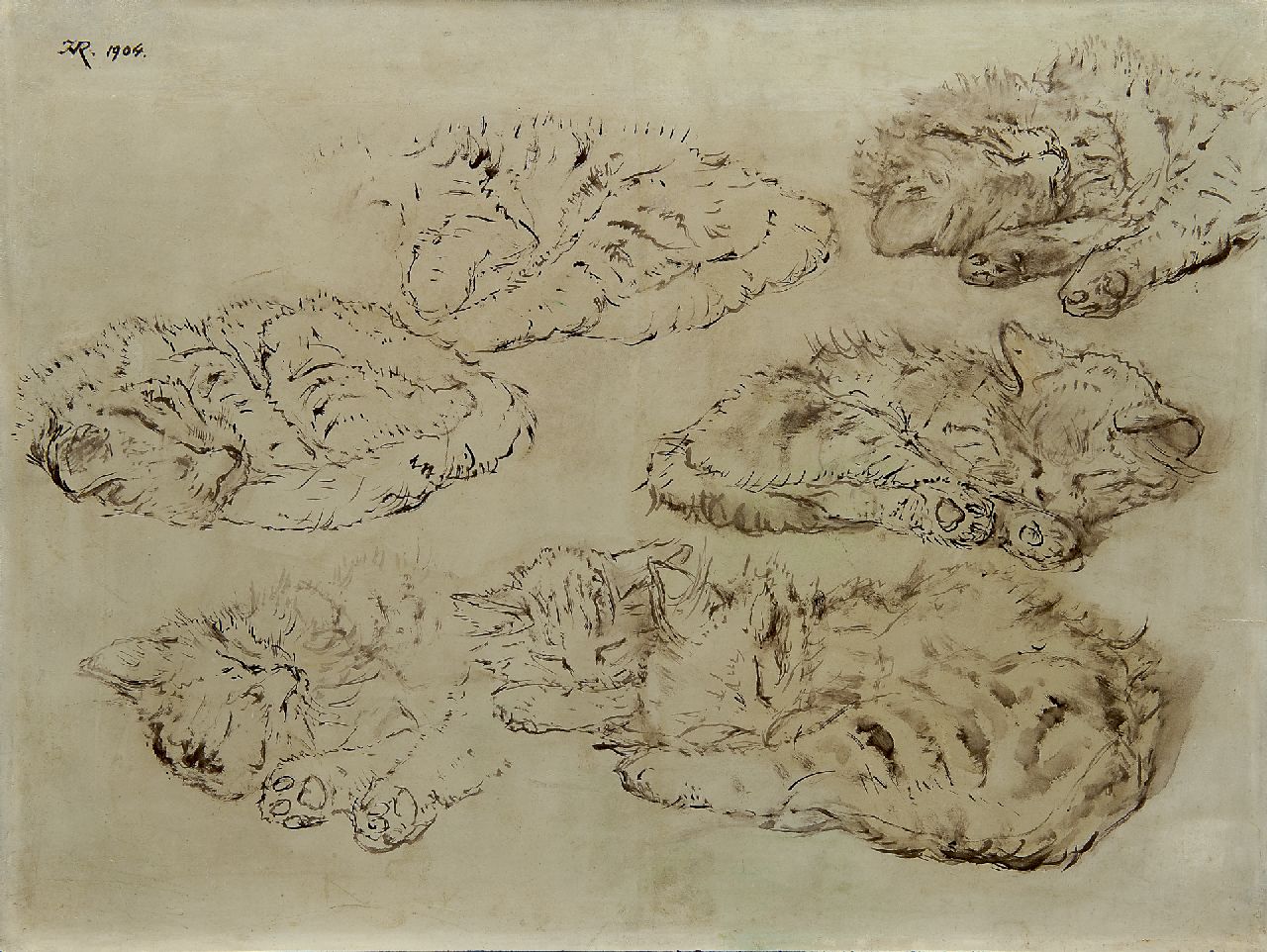 Ronner-Knip H.  | Henriette Ronner-Knip, Studie van jonge katjes, olieverf op paneel 34,6 x 46,0 cm, gesigneerd linksboven met monogram en gedateerd 1904