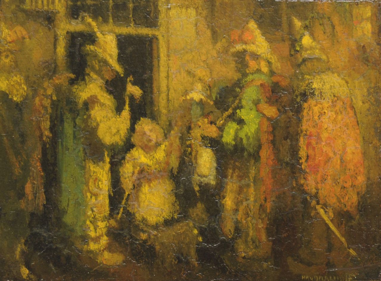 Daalhoff H.A. van | Hermanus Antonius 'Henri' van Daalhoff | Schilderijen te koop aangeboden | Muzikanten, olieverf op paneel 18,7 x 24,4 cm, gesigneerd rechtsonder