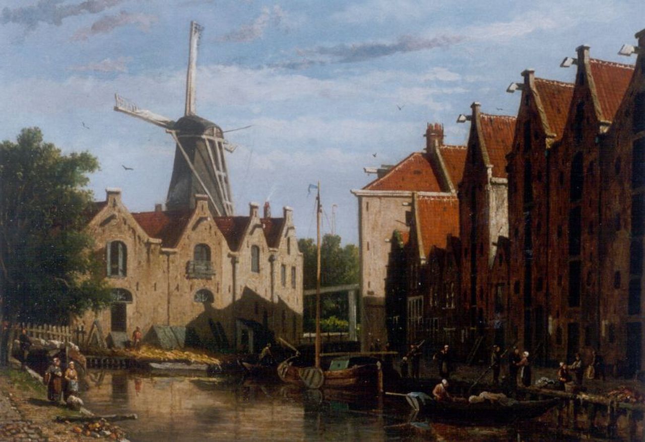 Eversen A.  | Adrianus Eversen, De Brouwersgracht te Amsterdam, olieverf op doek 31,6 x 41,6 cm, gesigneerd rechtsonder
