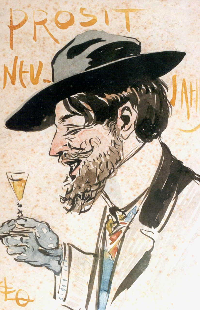 Gestel L.  | Leendert 'Leo' Gestel, Prosit, aquarel op papier 14,0 x 9,0 cm, gesigneerd  linksonder monogram