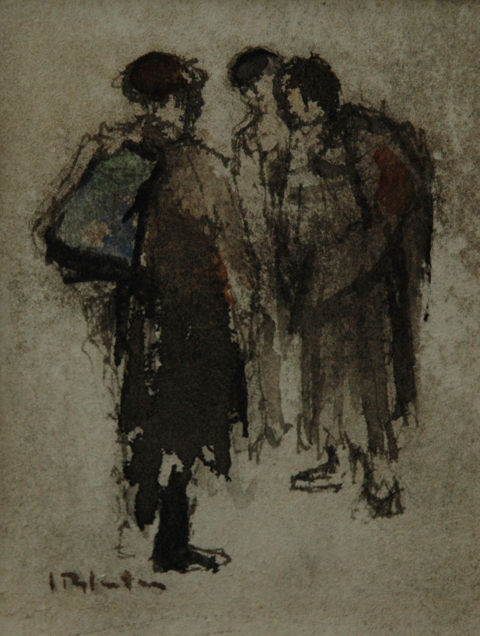 Rijlaarsdam J.  | Jan Rijlaarsdam, Drie vrouwen, aquarel op papier 11,5 x 8,5 cm, gesigneerd linksonder en te dateren ca. 1945