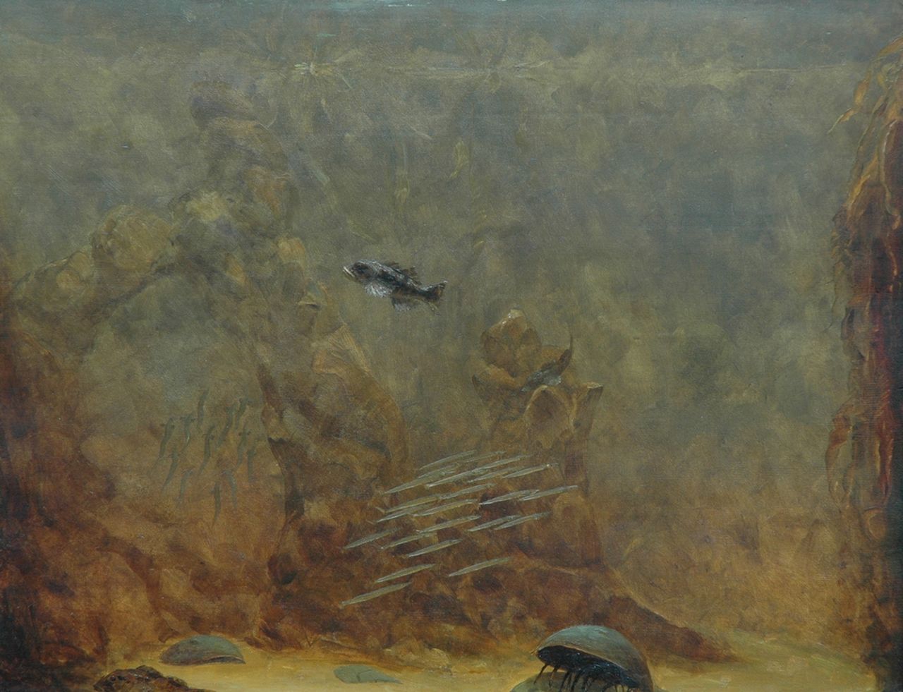 Dijsselhof G.W.  | Gerrit Willem Dijsselhof, Smelt en zeedonderpad, olieverf op paneel 44,4 x 57,0 cm