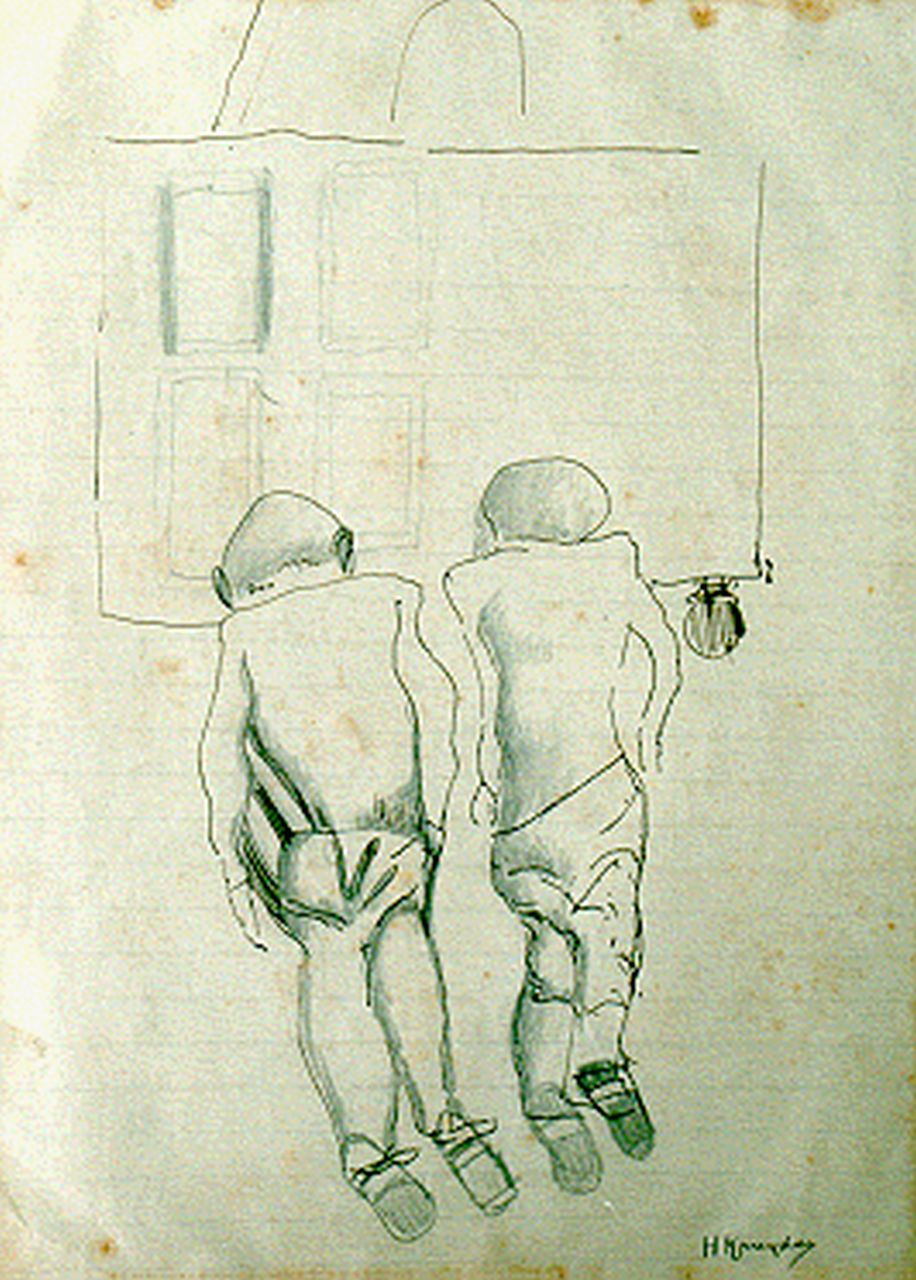Kruyder H.J.  | 'Herman' Justus Kruyder, Twee figuren, gemengde techniek op papier 24,4 x 18,0 cm, gesigneerd rechtsonder