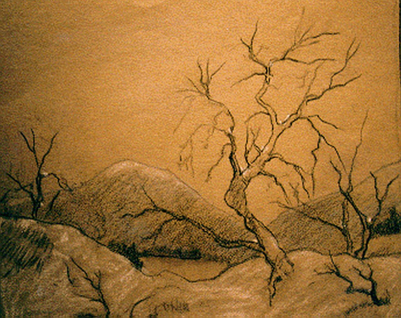 Dooijewaard J.  | Jacob 'Jaap' Dooijewaard, Winterlandschap, krijt op papier 17,5 x 20,5 cm, gesigneerd linksonder
