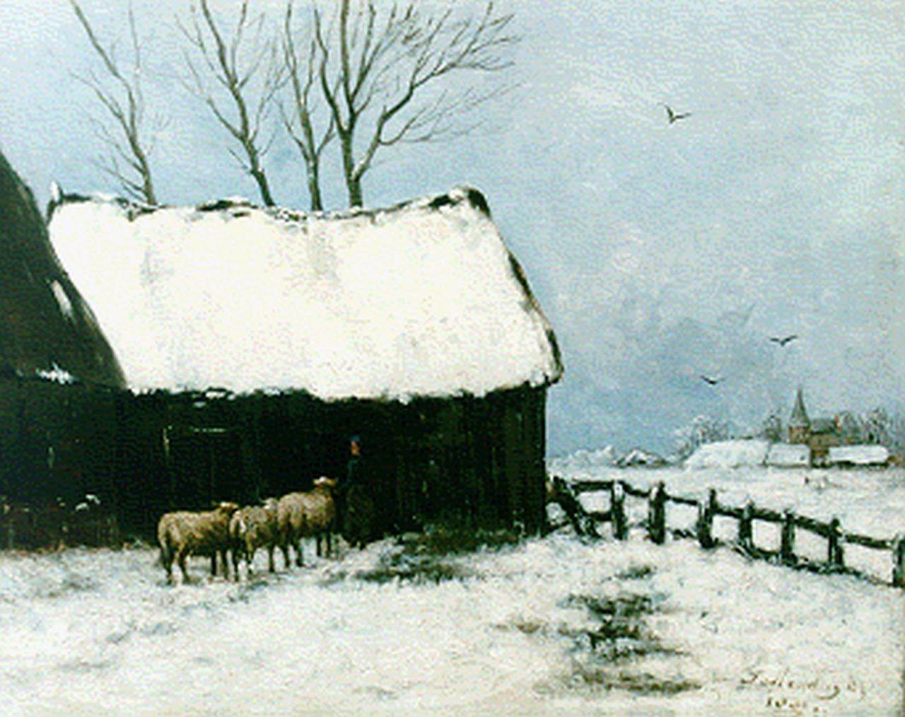Mesdag T.  | Taco Mesdag, Schaapskooi in de winter, olieverf op doek 40,0 x 51,0 cm, gesigneerd rechtsonder en gedateerd 1881