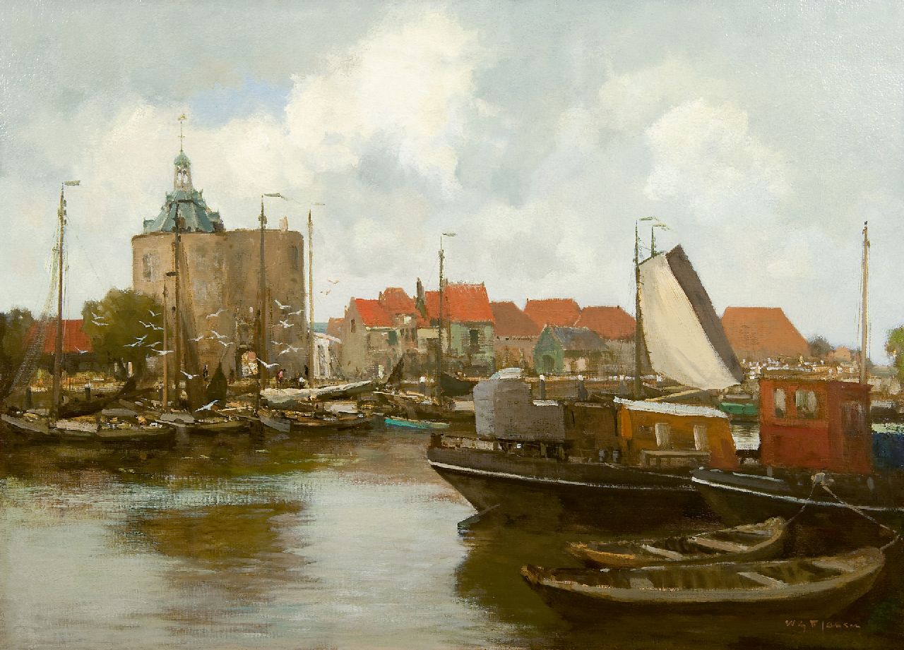 Jansen W.G.F.  | 'Willem' George Frederik Jansen | Schilderijen te koop aangeboden | De haven van Enkhuizen met de Drommedaris, olieverf op doek 71,8 x 99,3 cm, gesigneerd rechtsonder