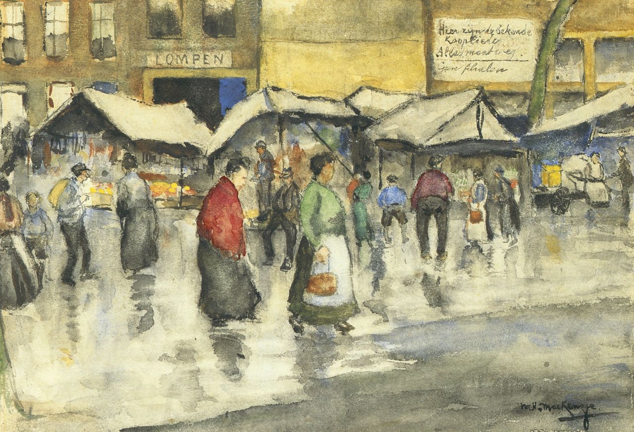 Mackenzie M.H.  | Marie Henri Mackenzie, Marktdag, aquarel op papier 24,5 x 35,0 cm, gesigneerd rechtsonder