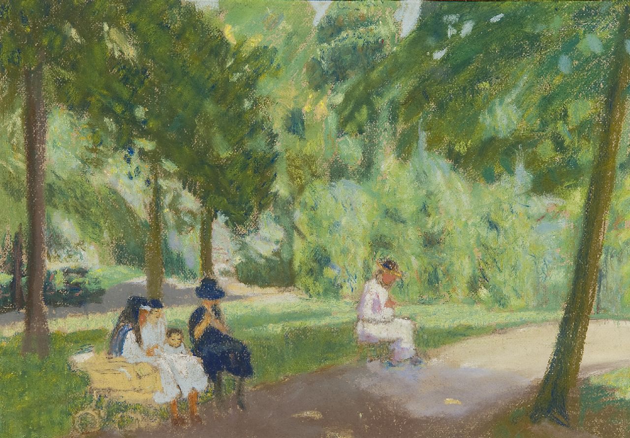 Staller G.J.  | Gerard Johan Staller, In het park, Parijs, pastel op papier 20,5 x 29,4 cm