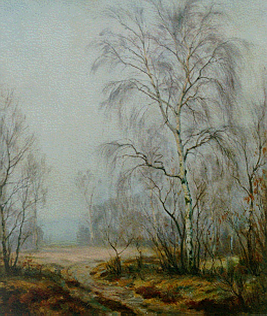 Meijer J.  | Johannes 'Johan' Meijer, Nevelige morgen, olieverf op doek 60,2 x 50,5 cm, gesigneerd linksonder