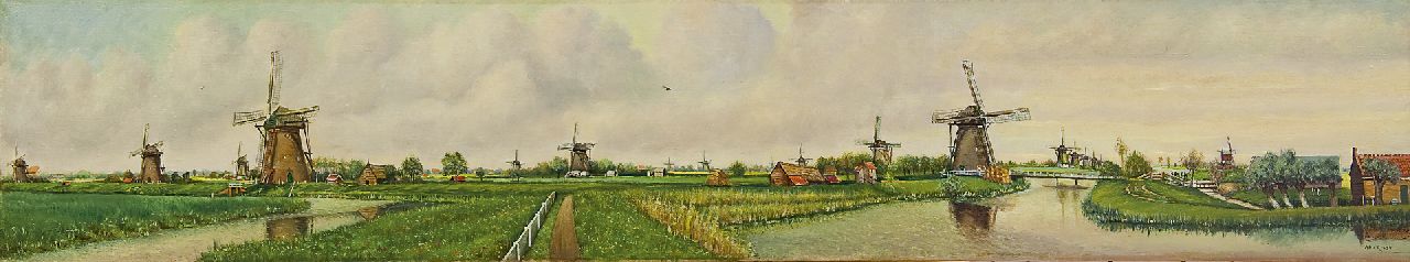 Rosse A.H. van | van Rosse, Panoramisch gezicht op Kinderdijk, olieverf op doek 28,5 x 150,0 cm, gesigneerd rechtsonder