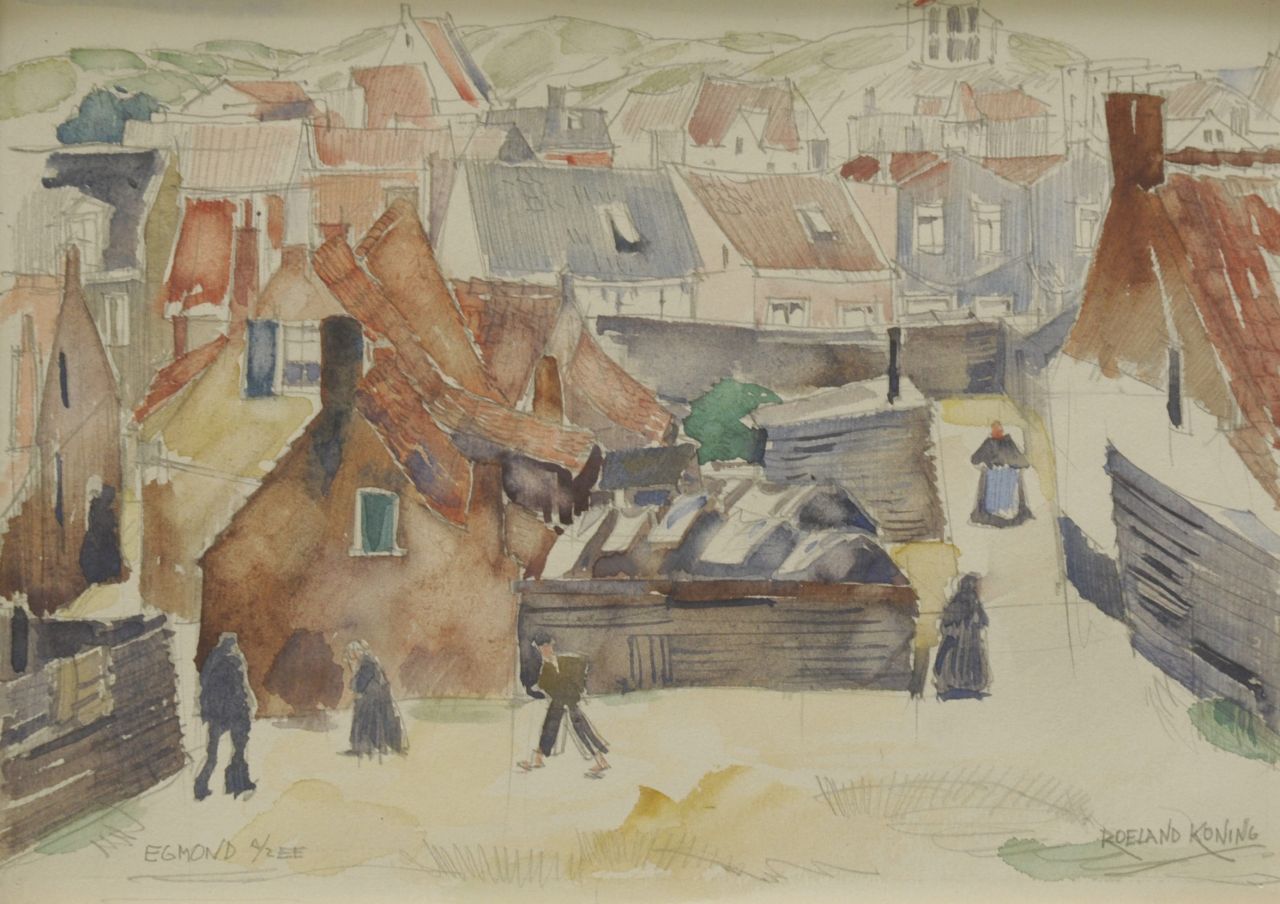Koning R.  | Roeland Koning, Gezicht op Egmond aan Zee, potlood en aquarel op papier 20,0 x 28,0 cm, gesigneerd rechtsonder en te dateren ca. 1924-1934