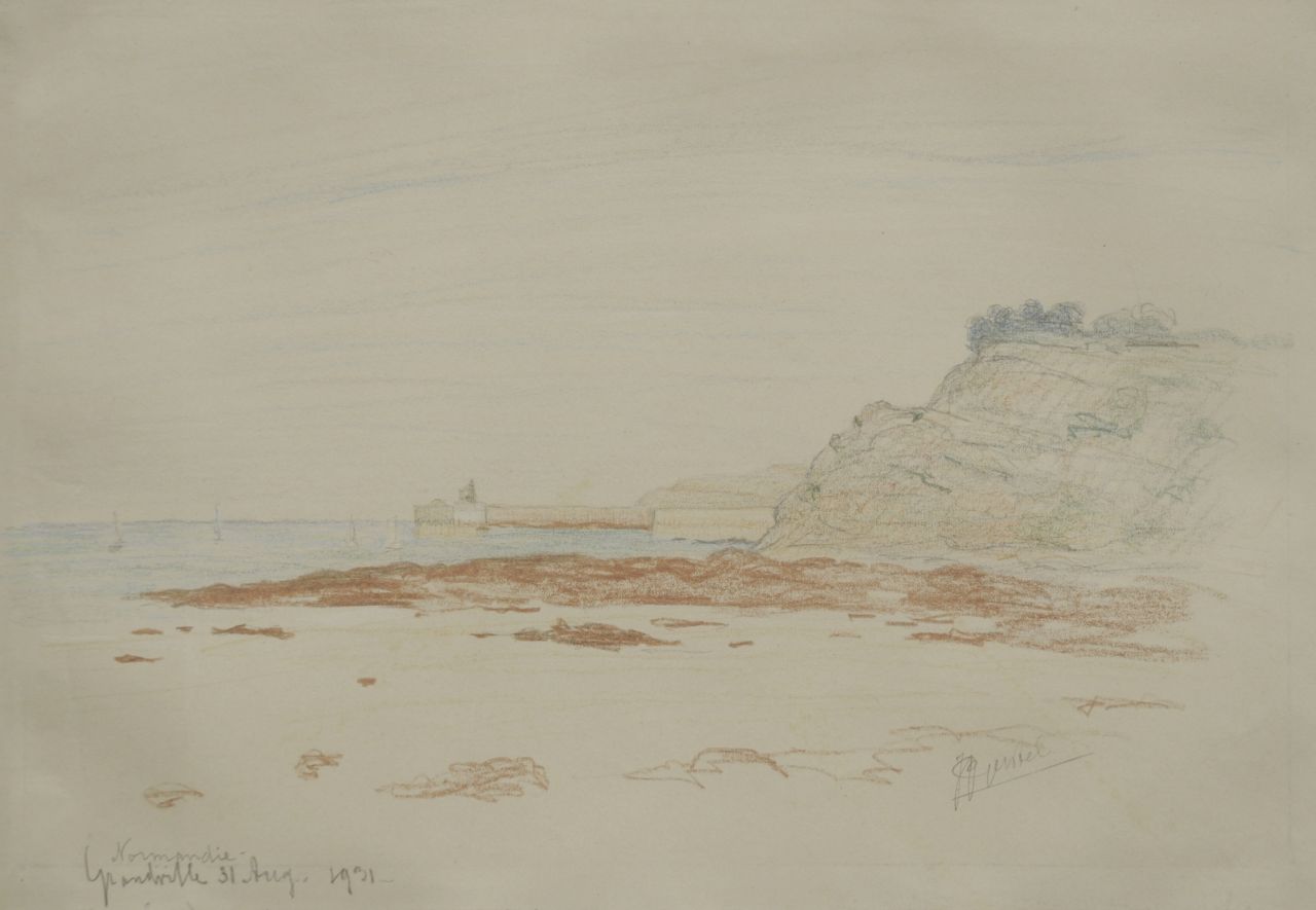 Jan Jacob Gerstel | Kustgezicht, Normandië, krijt op papier, 23,1 x 33,6 cm, gesigneerd r.o. en gedateerd 'Grandville 31 Aug. 1931'