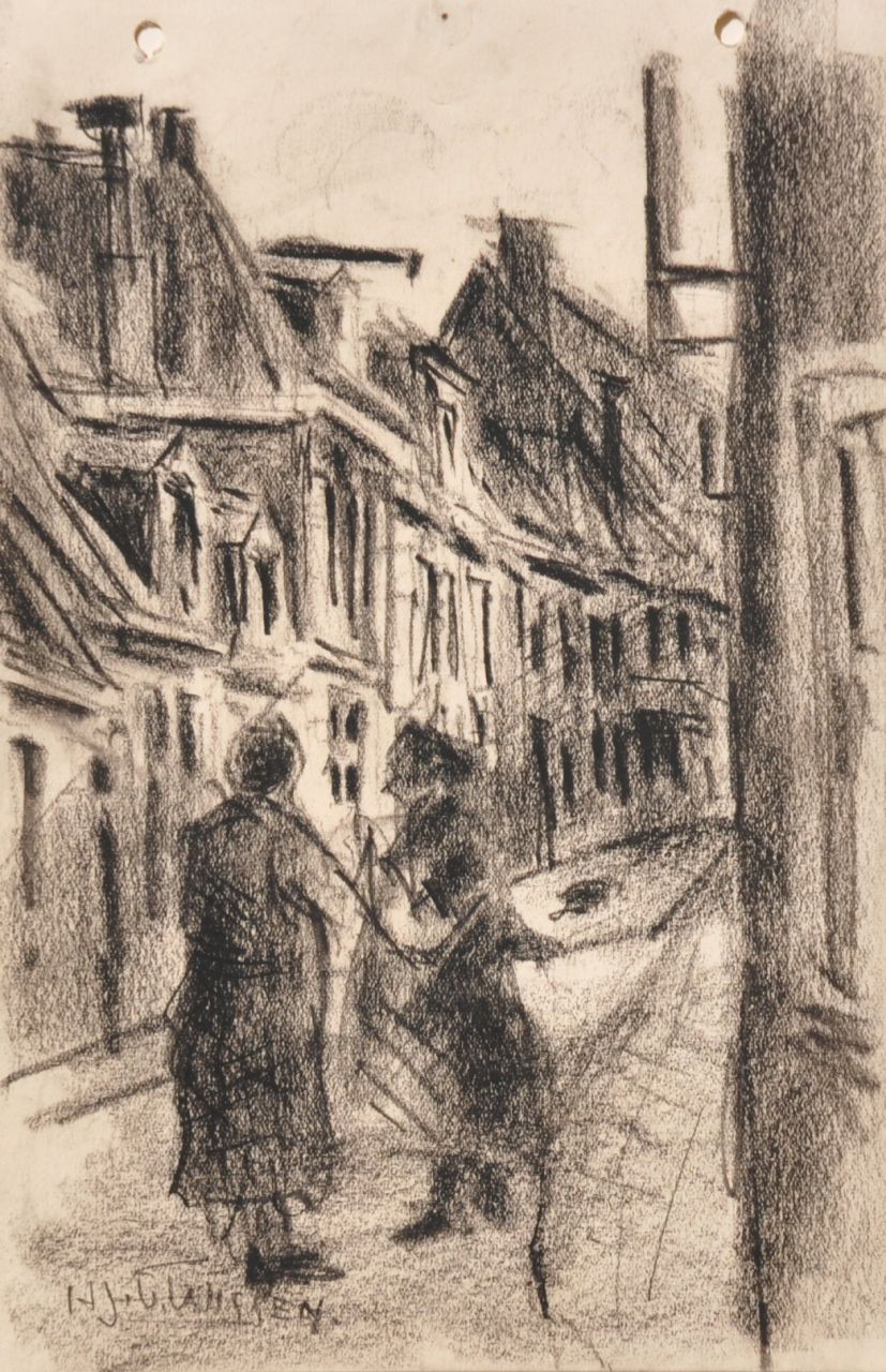 Herman van Wissen | Twee pratende vrouwen op straat, tekening op papier, 24,0 x 15,8 cm, gesigneerd l.o. en verso