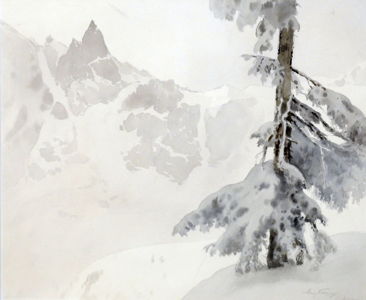 Nehring M.  | Maciej Nehring, Winters berglandschap, Polen, aquarel op papier 60,2 x 72,5 cm, gesigneerd rechtsonder (vaag)