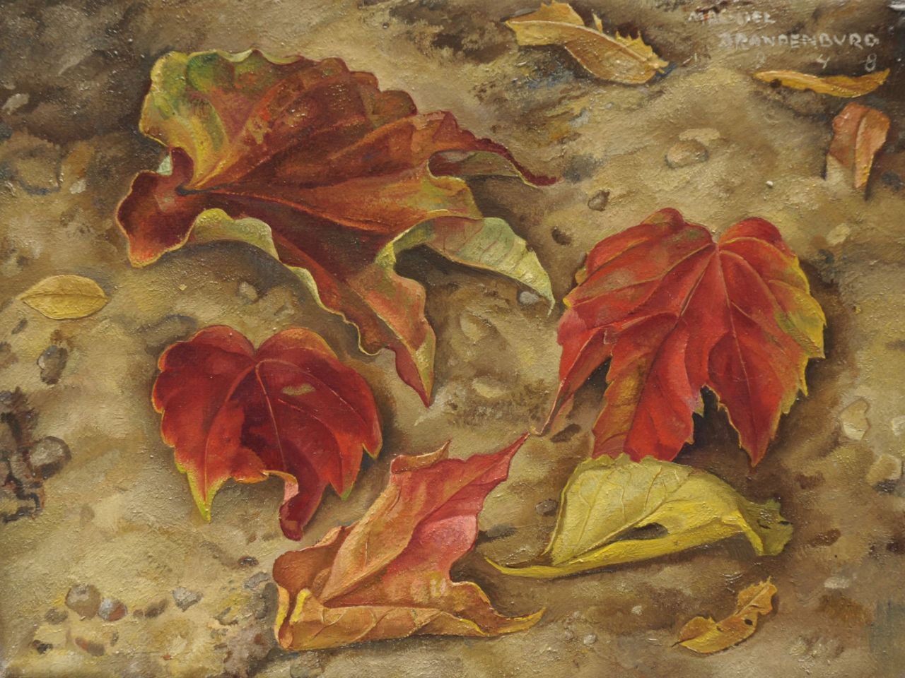 Brandenburg M.  | Machiel Brandenburg, Herfstbladeren, olieverf op doek 18,6 x 24,3 cm, gesigneerd rechtsboven en gedateerd 1948
