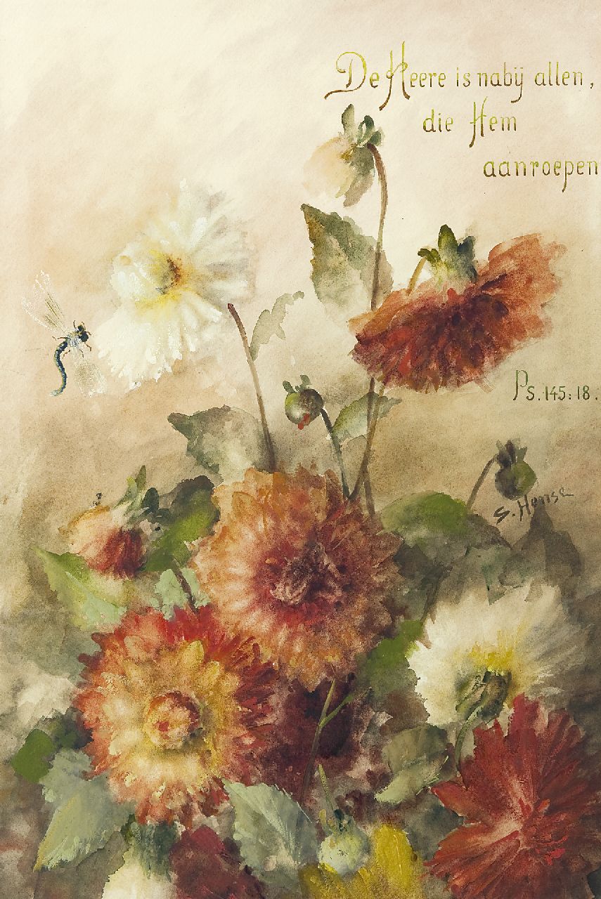 Hense S.  | Sara Hense, Herfstbloemen, aquarel op papier 52,6 x 34,9 cm, gesigneerd rechts van het midden