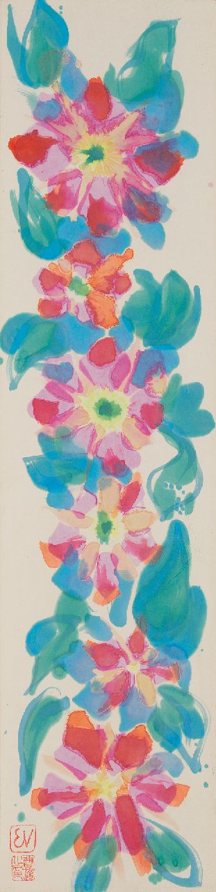 Ernst Vijlbrief | Bloemen, aquarel op Japans papier op karton, 125,6 x 29,5 cm, gesigneerd l.o. met monogramstempel en atelierstempel