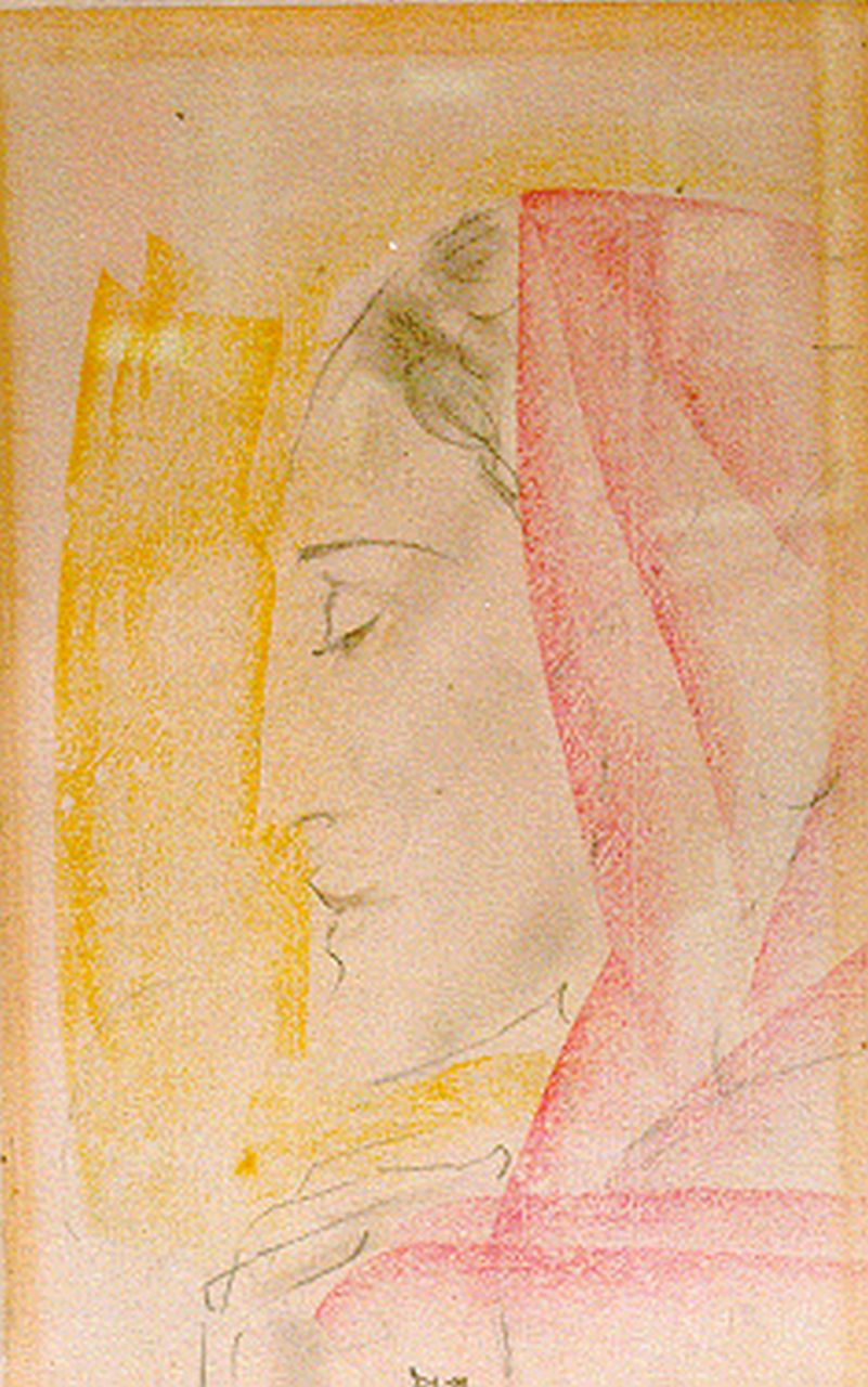 Konijnenburg W.A. van | Willem Adriaan van Konijnenburg, Jonge vrouw en profil, gemengde techniek op papier 32,0 x 20,0 cm, gesigneerd middenonder en gedateerd 1928