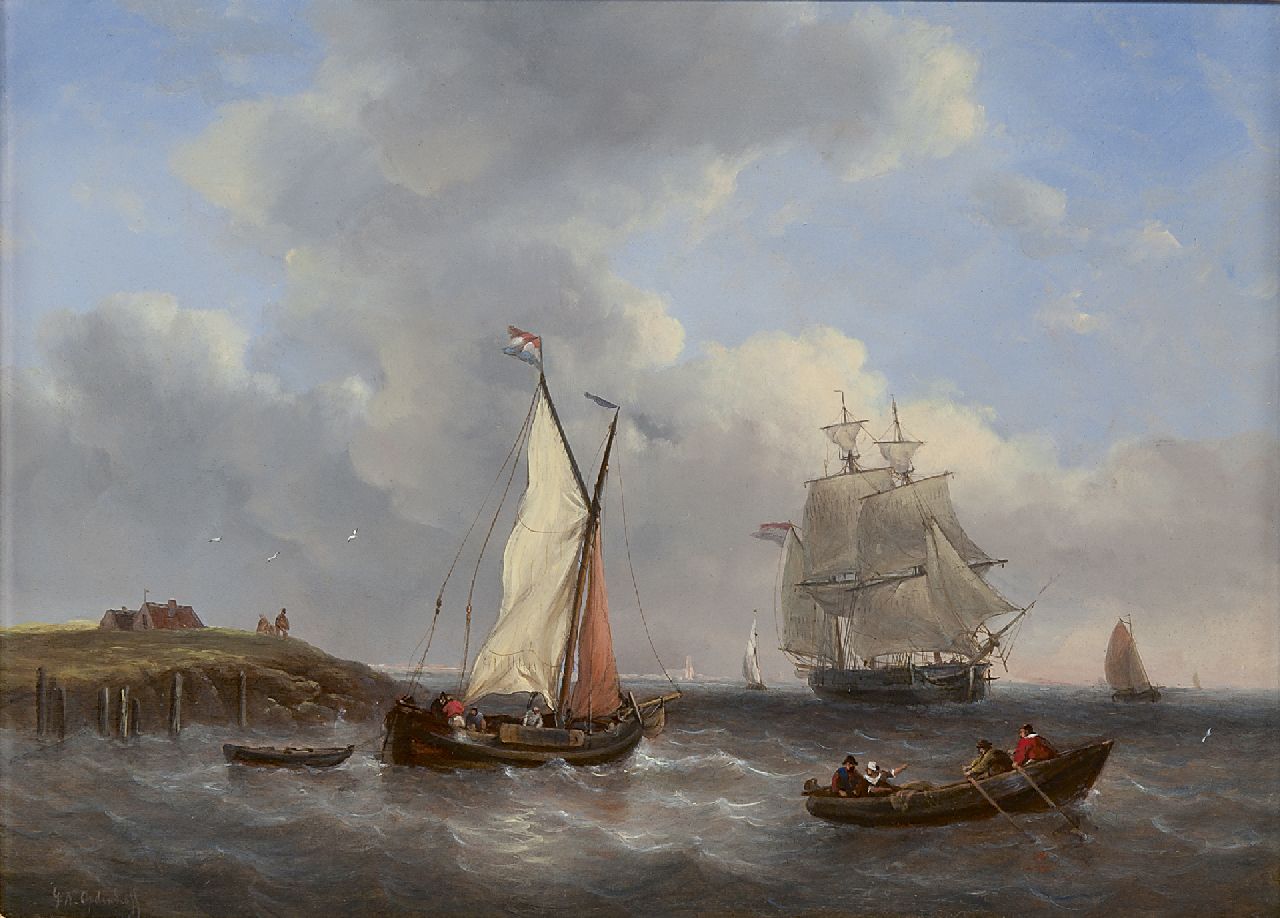 Opdenhoff G.W.  | Witzel 'George Willem' Opdenhoff, Schepen bij een havenhoofd, olieverf op paneel 29,4 x 40,2 cm, gesigneerd linksonder