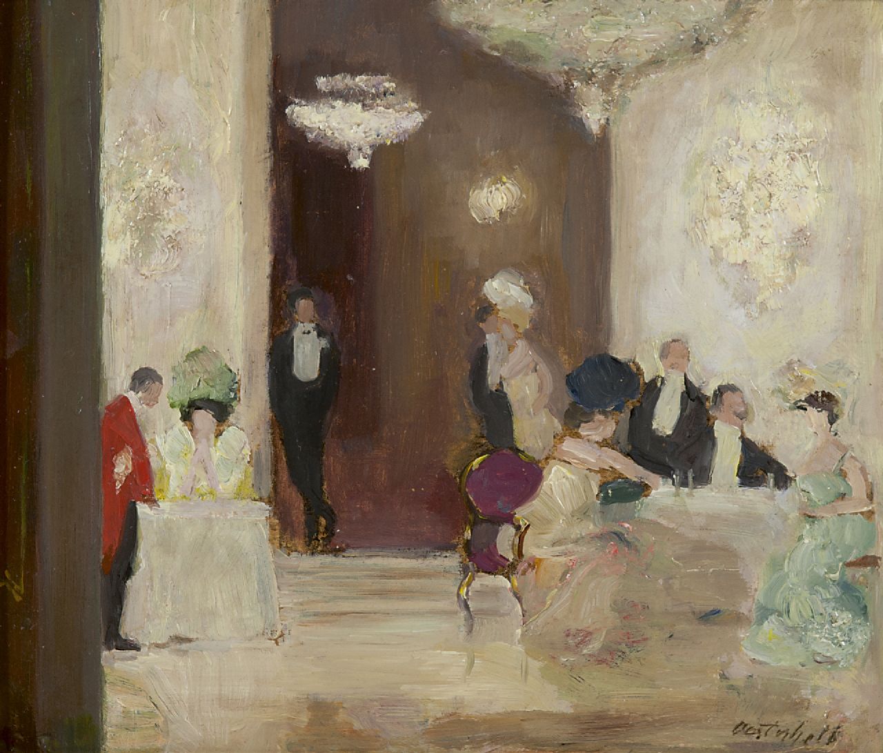 Oesterheld W.  | Walter Oesterheld, Nachtlokaal, Berlijn, olieverf op doek op board 22,5 x 26,5 cm, gesigneerd rechtsonder en te dateren ca. 1904